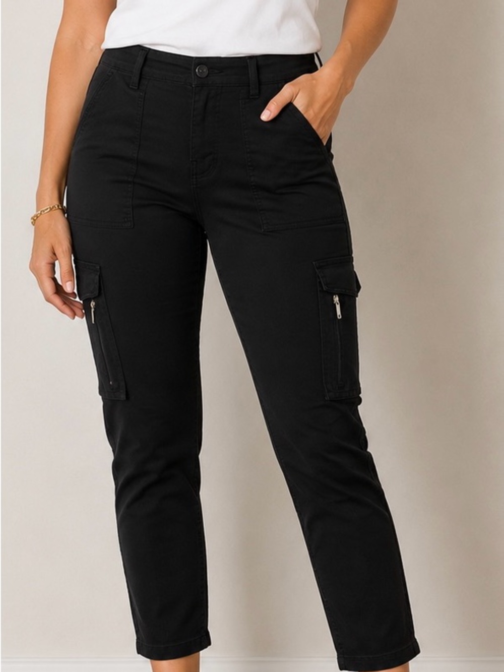 WHBM Cargo Pants Size 00 Black “The Slim Crop” Stretch Utility